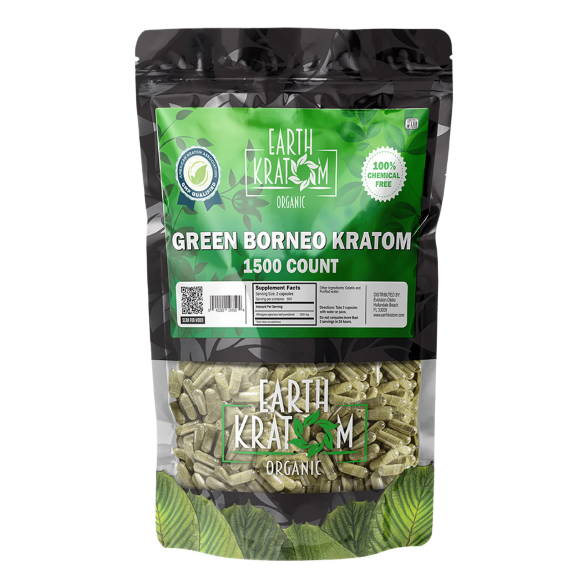 Earth Kratom 1500CT Borneo Green Capsules
