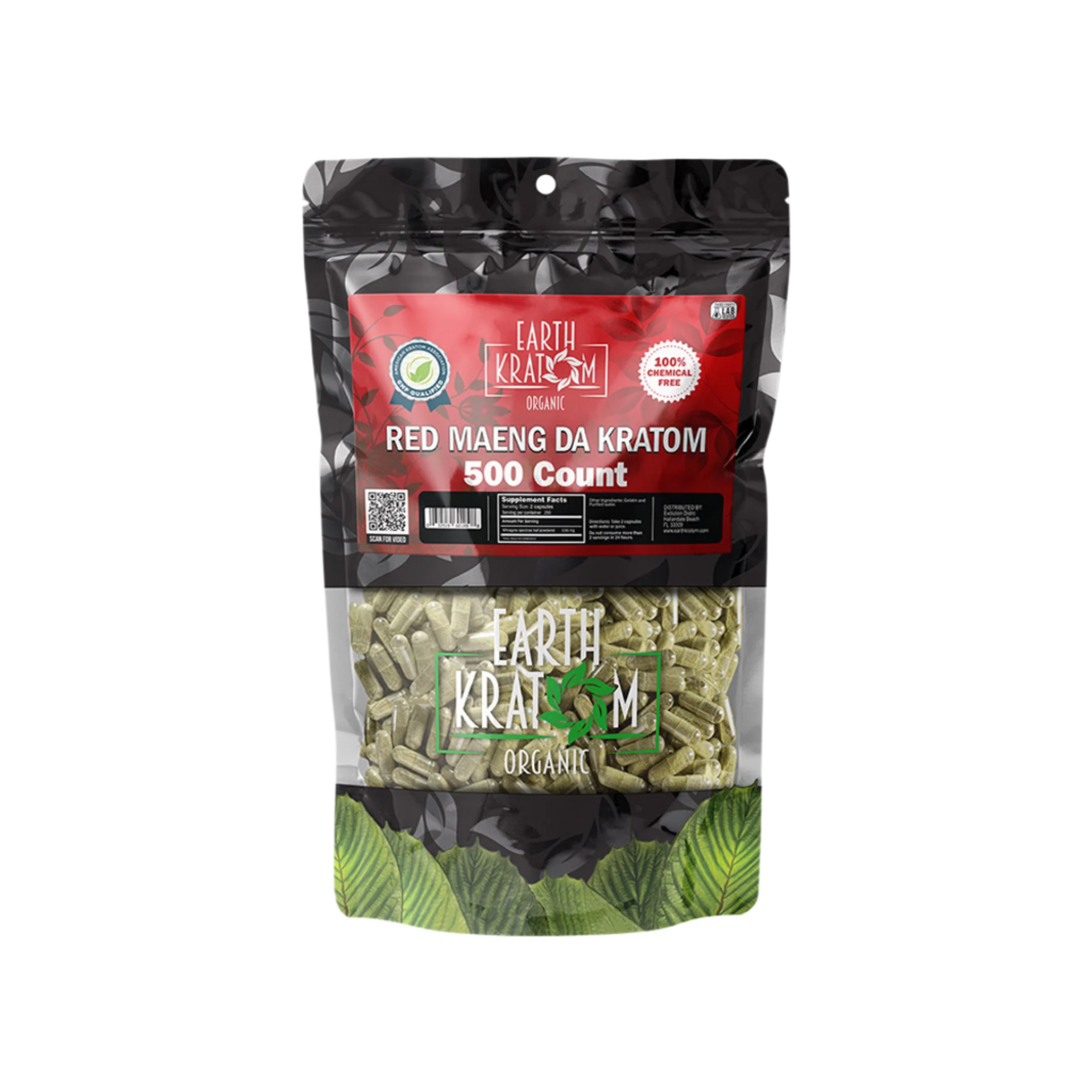 Earth Kratom Capsules 500ct - Red Vein