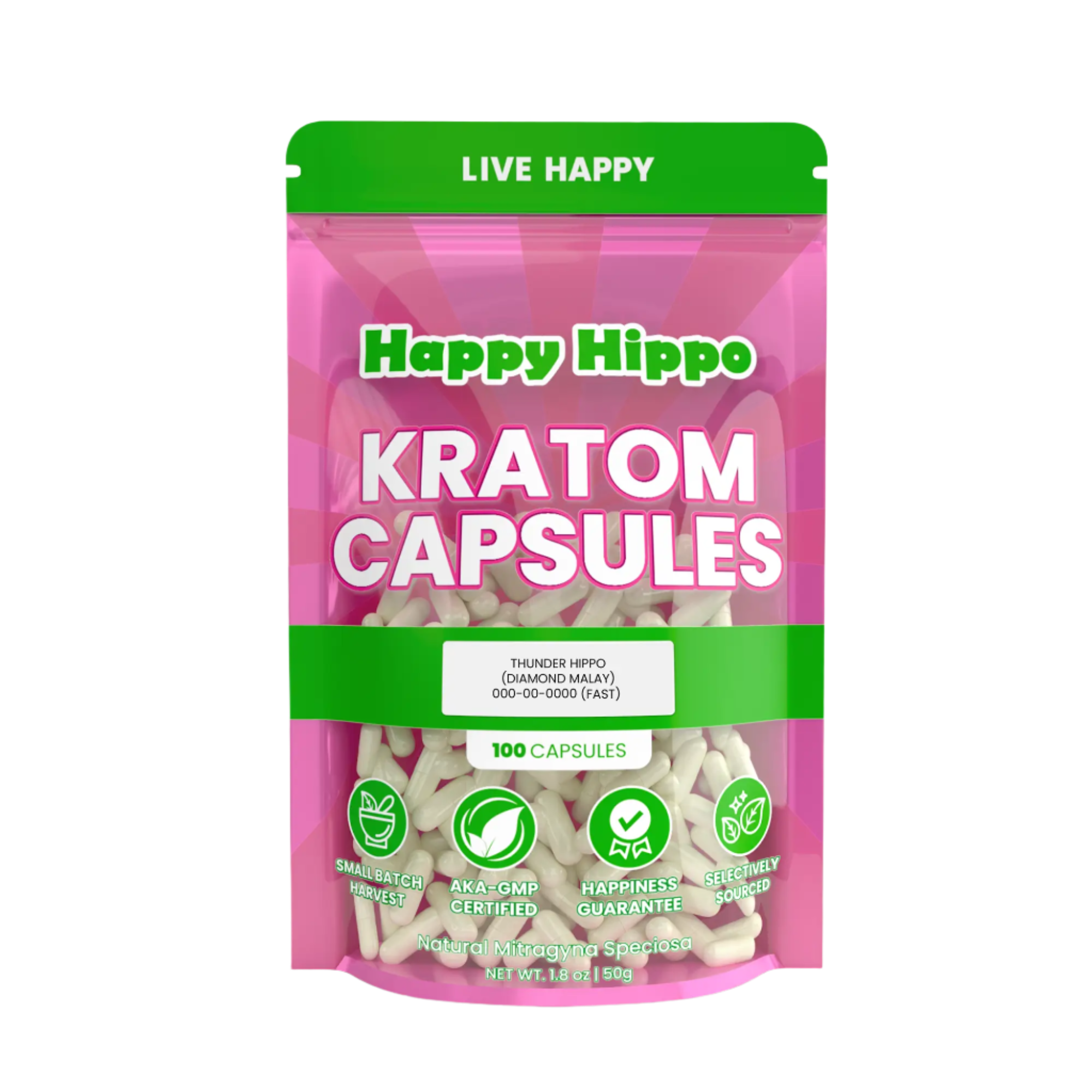 Thunder Hippo Kratom Capsules - 100 Count