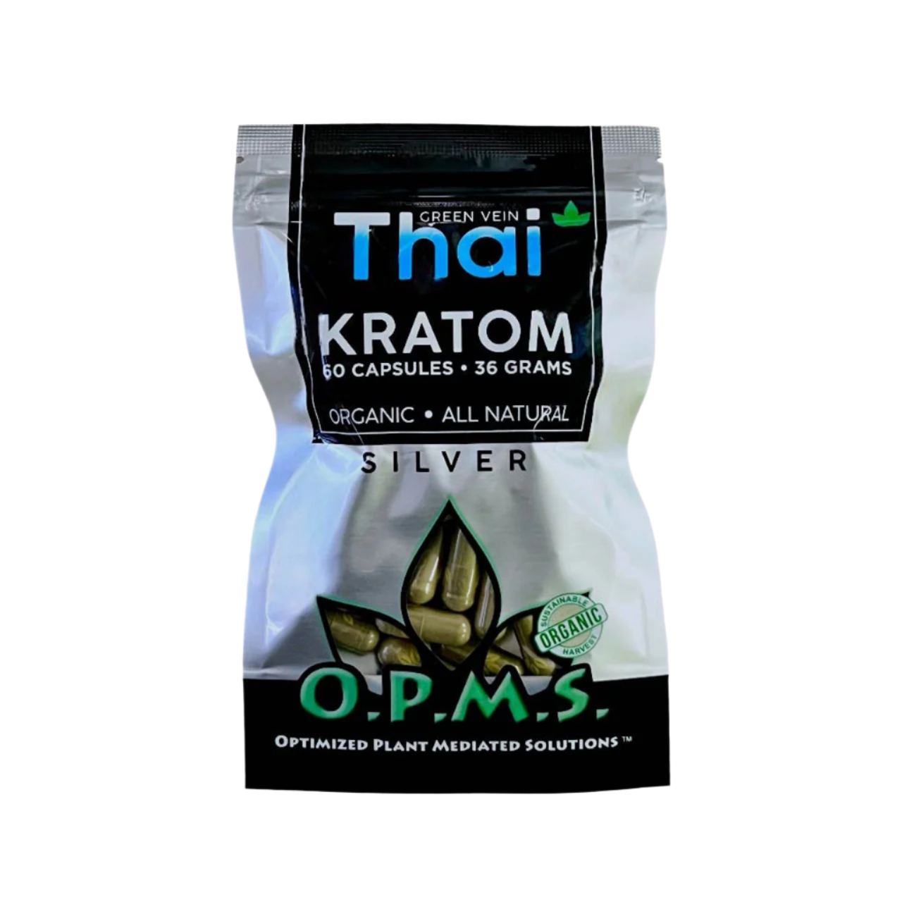 O.P.M.S. Silver Thai Green Kratom Capsules
